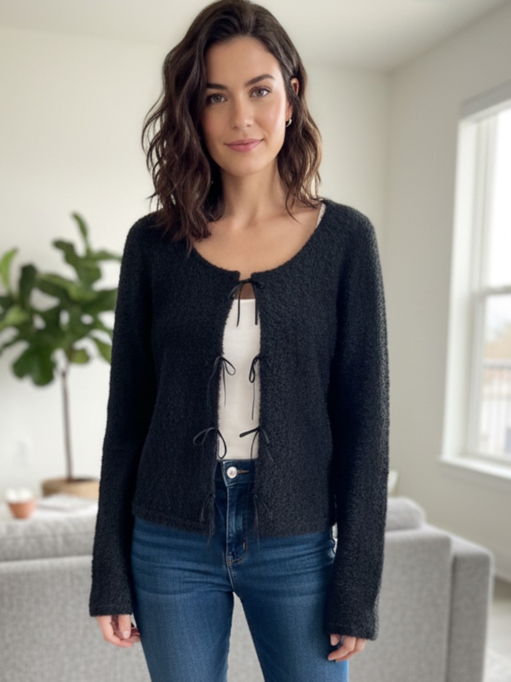 Hyfve black fuzzy coquette sweater lg